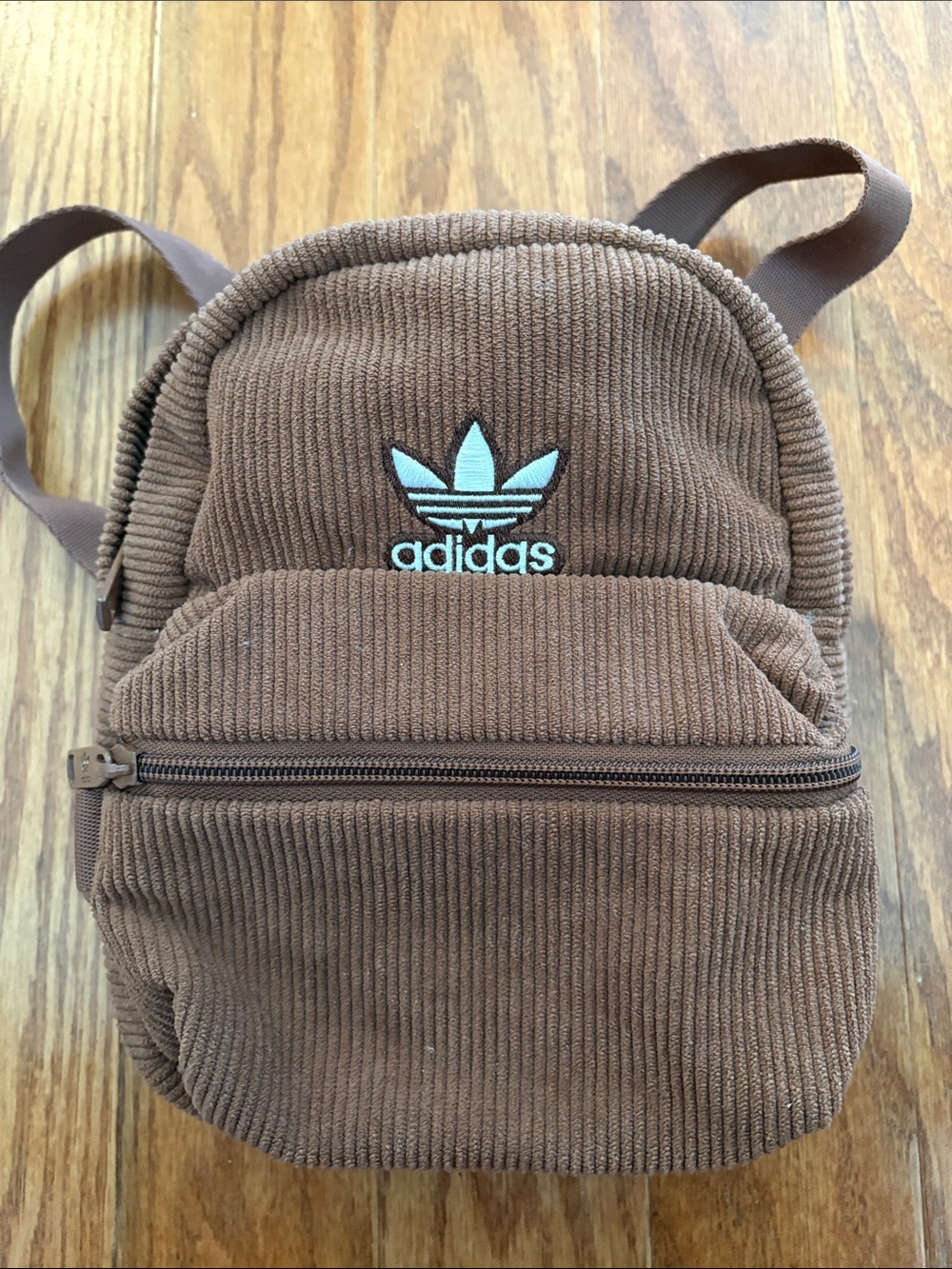 adidas Brown Corduroy Mini Backpack with Mint Trefoil